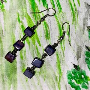 Handmade semi precious silvertone earrings purple